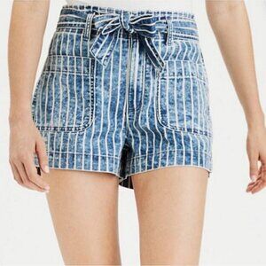 🆕 American Eagle Highest Rise Striped Paper Bag Belted Denim Shorts